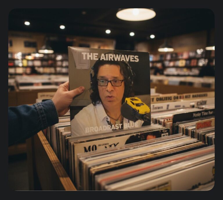 SHAUheen holding The Airwaves record in a record store